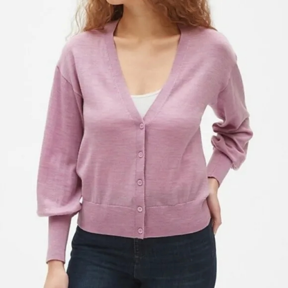 Gap Womens Merino Wool Balloon Sleeve Cardigan Sweater